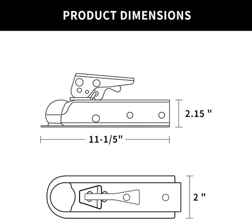 Modo Vex Straight Trailer Tongue Coupler for 2" Ball, 2" Channel Width Trailer Coupler 3,500LBS